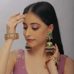 Royal Green Kundan Jhumka Earrings – Exquisite Imitation Jewellery - UB Jewellerys 