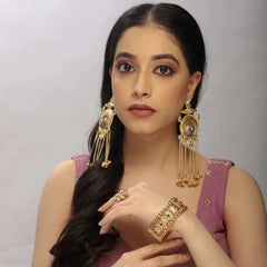 Royal Kundan Dangler Earrings with Pearl Chains – Traditional Indian Jewelry - UB Jewellerys 