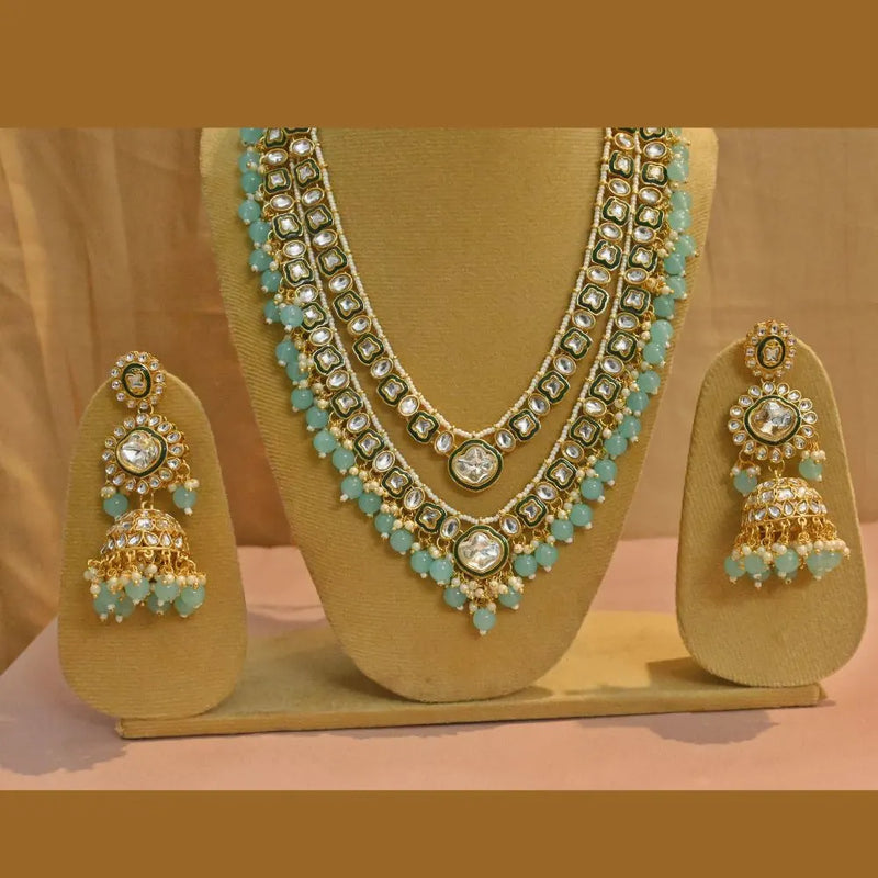 Royal Kundan & Mint Green Beaded Bridal Jewelry Set - UB Jewellerys 