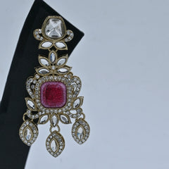 Royal Pink Stone Kundan Earrings - UB Jewellerys 