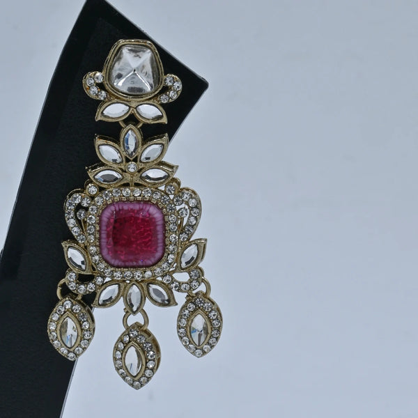 Royal Pink Stone Kundan Earrings - UB Jewellerys 