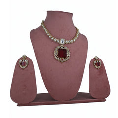 Royal Red Stone & Kundan Imitation Necklace Set - UB Jewellerys 