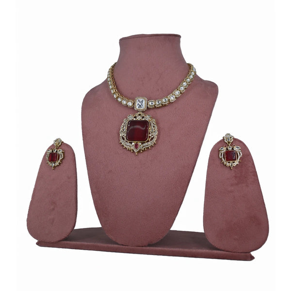 Royal Red Stone & Kundan Imitation Necklace Set - UB Jewellerys 