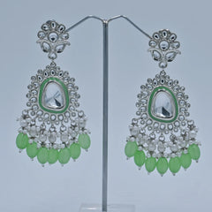 Stunning Silver-Plated Kundan Earrings with Green Beads - UB Jewellerys 