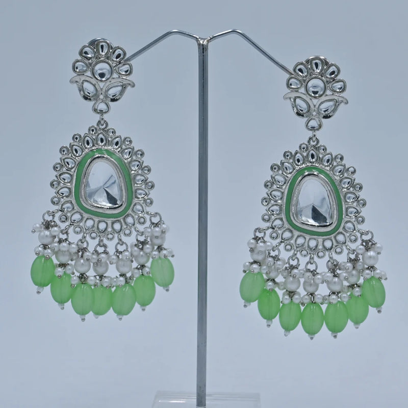 Stunning Silver-Plated Kundan Earrings with Green Beads - UB Jewellerys 