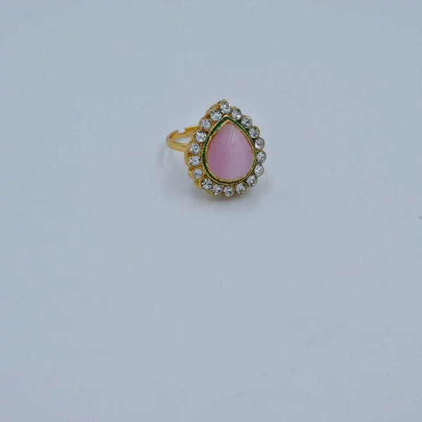 Teardrop Pink Stone Ring with Crystal Border - UB Jewellerys 