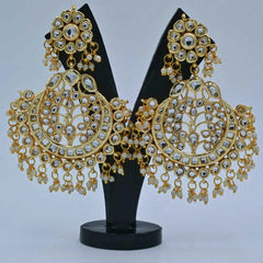 Traditional Gold and White Kundan Chandbali Earrings - UB Jewellerys 