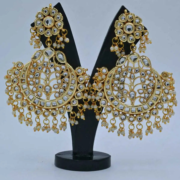 Traditional Gold and White Kundan Chandbali Earrings - UB Jewellerys 