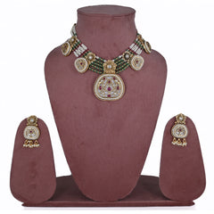 Traditional Imitation Kundan Choker Necklace Set with Multi-Color Beads - UB Jewellerys 