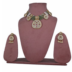 Traditional Imitation Kundan Choker Necklace Set with Multi-Color Beads - UB Jewellerys 