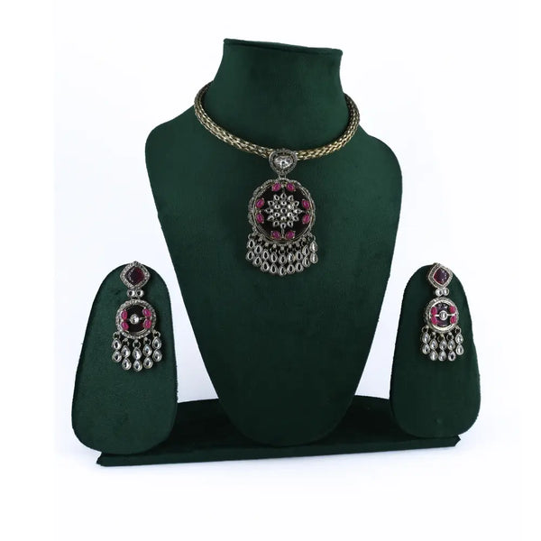 Victorian Pink Kundan Hasli Necklace - UB Jewellerys 