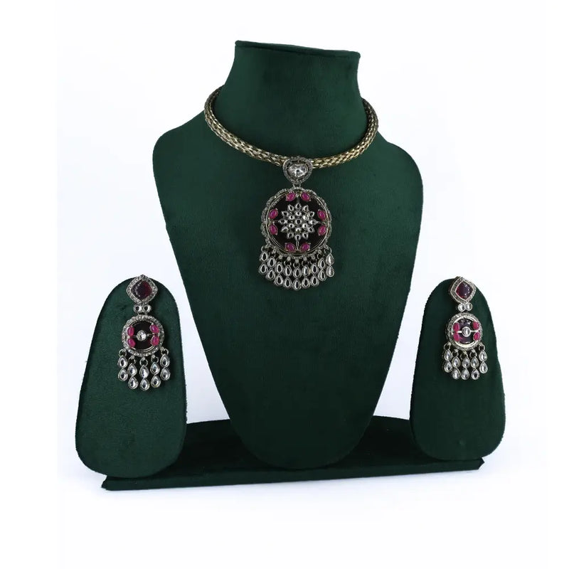 Victorian Pink Kundan Hasli Necklace - UB Jewellerys 