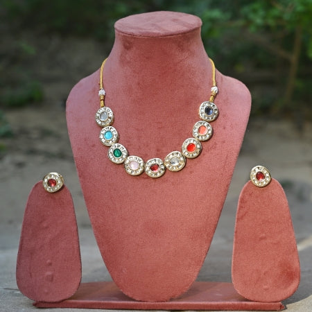Vintage-Inspired Multi-Color Crystal Statement Necklace Set with Matching Stud Earrings - UB Jewellerys 
