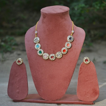 Vintage-Inspired Multi-Color Crystal Statement Necklace Set with Matching Stud Earrings - UB Jewellerys 
