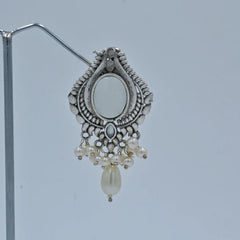 Vintage Silver Oxidized Earrings with Pearl Danglers - UB Jewellerys 