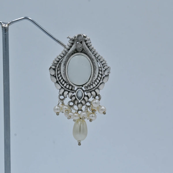 Vintage Silver Oxidized Earrings with Pearl Danglers - UB Jewellerys 