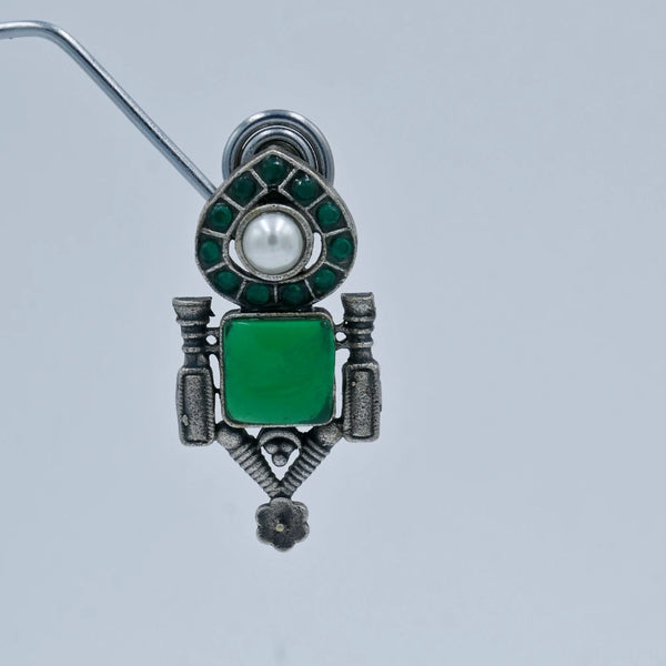 Vintage Green & Pearl Oxidized Earrings - UB Jewellerys 