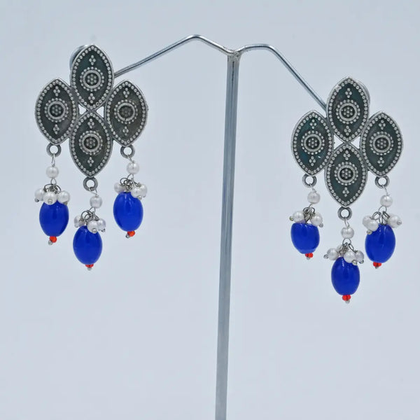Vintage Oxidized Blue Bead Drop Earrings - UB Jewellerys 