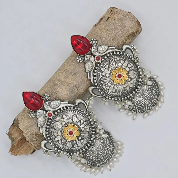 Vintage Meenakari Pearl Jhumka Earrings – Oxidized Silver - UB Jewellerys 