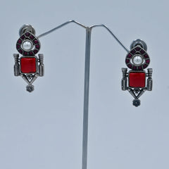 Vintage Green & Pearl Oxidized Earrings - UB Jewellerys 