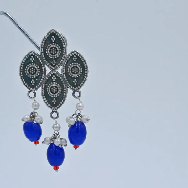 Vintage Oxidized Blue Bead Drop Earrings - UB Jewellerys 