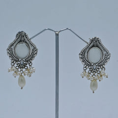 Vintage Silver Oxidized Earrings with Pearl Danglers - UB Jewellerys 