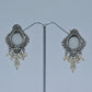 Vintage Silver Oxidized Earrings with Pearl Danglers - UB Jewellerys 