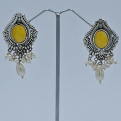Vintage Silver Oxidized Earrings with Pearl Danglers - UB Jewellerys 