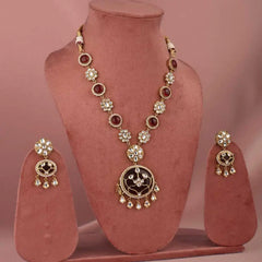 Gold -plated necklace ,has red and white kundan stone - UB Jewellerys 