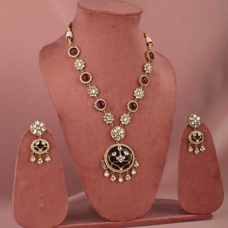 Gold -plated necklace ,has red and white kundan stone - UB Jewellerys 
