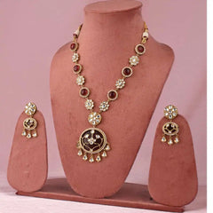 Gold -plated necklace ,has red and white kundan stone - UB Jewellerys 