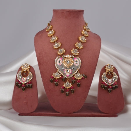Royal Kundan Meenakari Necklace Set – Elegant Pearl & Enamel Jewelry - UB Jewellerys 