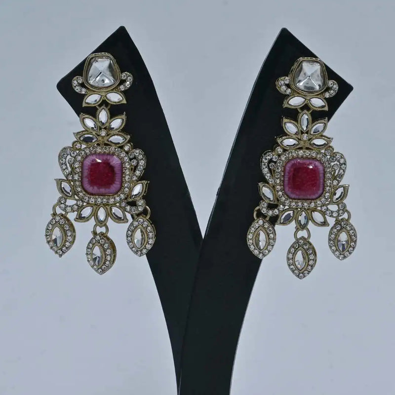 Royal Pink Stone Kundan Earrings - UB Jewellerys 