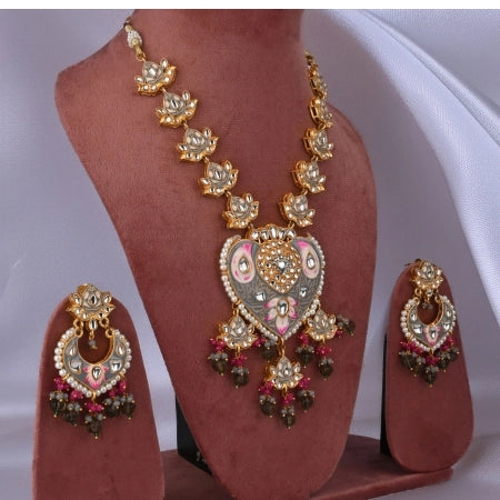 Royal Kundan Meenakari Necklace Set – Elegant Pearl & Enamel Jewelry - UB Jewellerys 